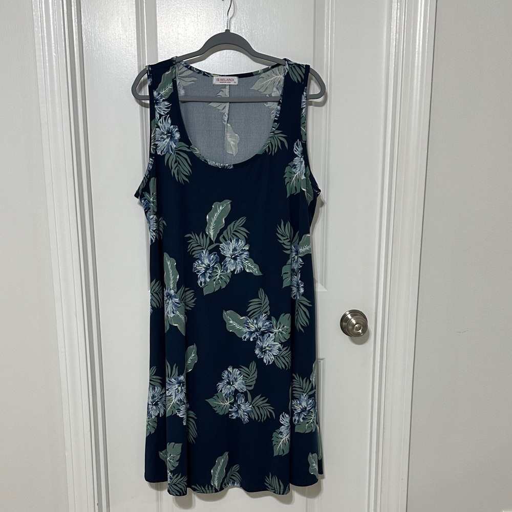 Floral Sleeveless Dress - Navy and Green